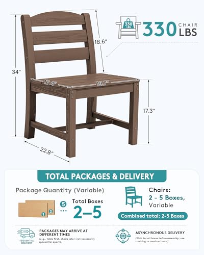 Image of SERWALL Outdoor Armless Dining Chairs Set of 4, All-Weather HDPE Patio Dining Chair with 19.7 inch Widened Seat, for Backyard, Deck, Lawn and Garden, Brown