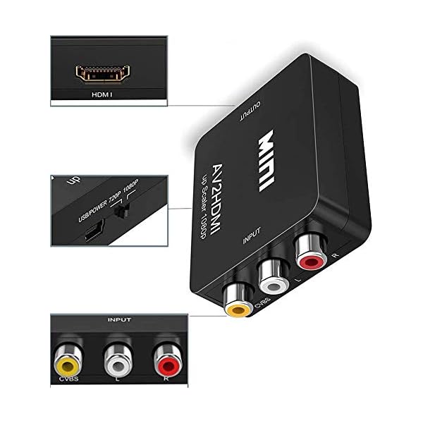 RCA-zu-HDMI-Konverter,1080P-Mini-Cinch-CVBS-AV-zu-HDMI-Video-Audio-Wandleradapter, unterstützt PAL / NTSC mit USB… – Bild 3