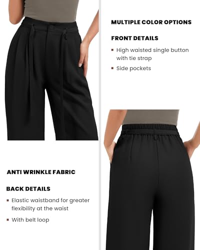 FUNYYZO Wide Casual Pants Women's High Elastic Waisted Business Work Trousers Long Pants3