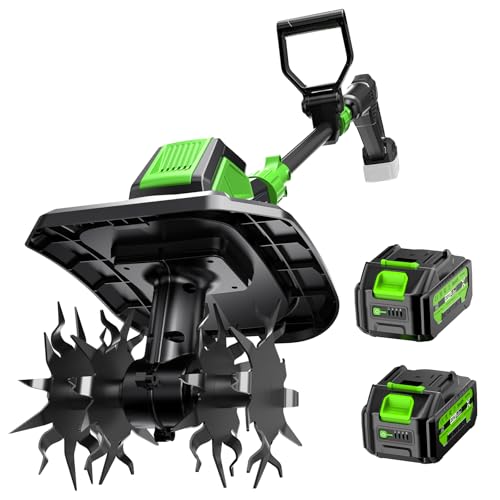 Etoolab Cordless Tiller Cultivator 20V Electric Garden Rototiller with 24.0Ah Batteries & Charger 360RPM 9-Inch Tilling Width & 6.6-Inch Depth for Lawn Gardening & Soil Cultivation