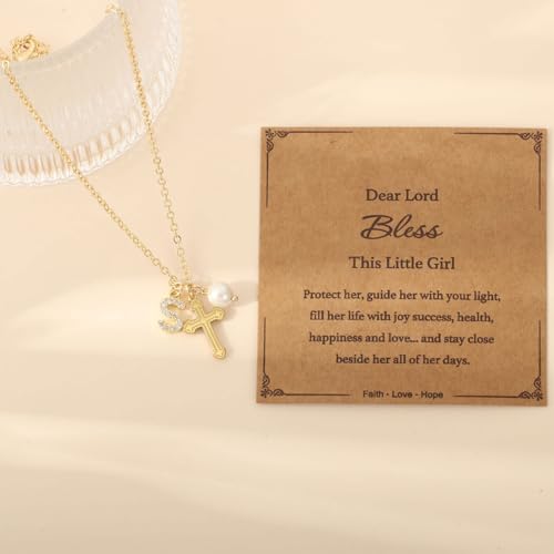 Collier croix perles initiales fille pour confirmation et cadeau chrétien - 6