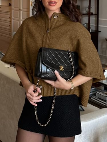 Image of Saodimallsu Womens Cropped Cape Cardigan Button Up Crew Neck Jacket Shawl Fall Trendy Knit Sweater