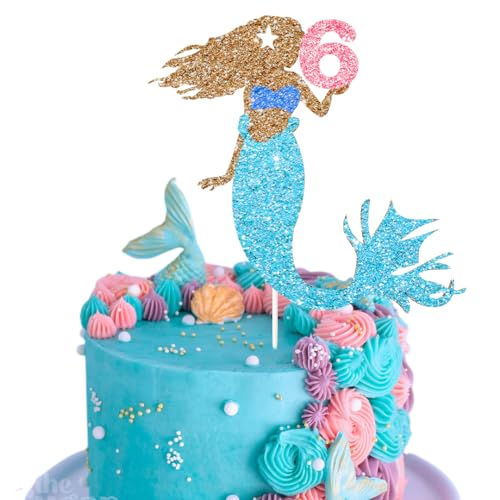 Mermaid Birthday Party Supplies Black Mermaid Cake Topper Decorations for Mermaid Party Supplies Decor (B6)