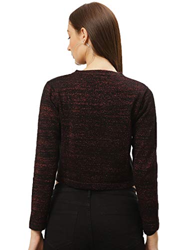 Image of Style Quotient Women Black & Red Shimmered Crop Button Shrug