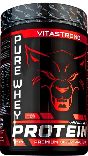 Whey Proteine in Polvere Vitastrong - Proteine del Siero del Latte Isolate e Concentrate - Alta solubilità & concentrazione 23g per dose - Whey Protein Ricco di BCAA ed EAA (Vaniglia)