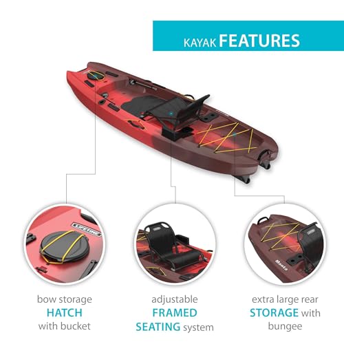 Lifetime Manta Angler Kayak 10', Stand-Up Fishing Kayak, 6 Rod Holders, Adjustable Seat, Red