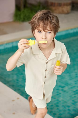 Image of Arshiner Boy's Button Down Shirt and Shorts Set Summer Short Sleeve Children Two Pieces Casual Outfits Beige 5-6Years