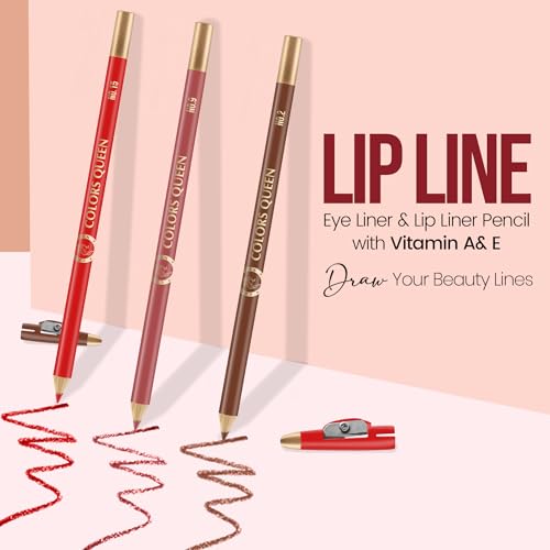 Image of Colors Queen Matte Lip Liner Pencil | Non Transfer Formula For Professional Makeup | Lip Liner Pencil Waterproof (Combo - 01) (Pack of 2)