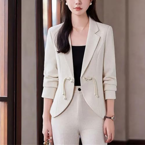 Womens Elegant Pant Suit with A Long Sleeve Single Button Notched Blazer and Slim Fit Flare Pants with Buckle Detail2