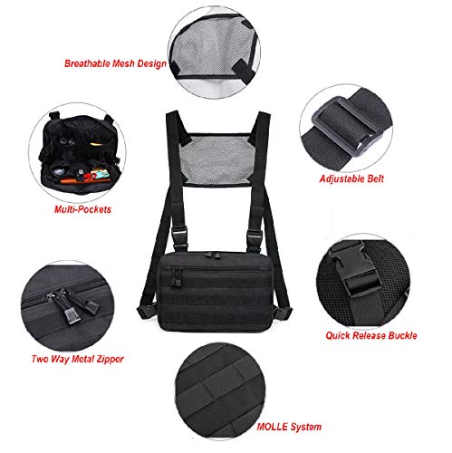 Abcgoodefg Tactical Chest Rig Molle Radio Chest Harness Holder Holster Vest Front Chest Pouch Outdoor Chest Bag Chest Pack(Black) #TOP4