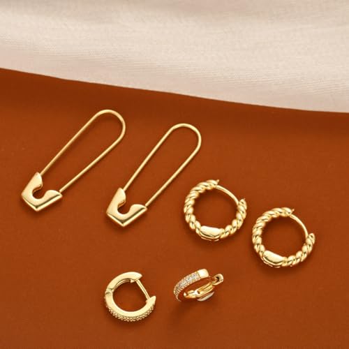 Image of Shining Diva Fashion Anti Tarnish Jewellery Celebrity Inspired 14k Real Gold Plated Simple Plain Link Chain Chunky Huggie Hoop Trendy Stylish Copper Earrings for Women Girls