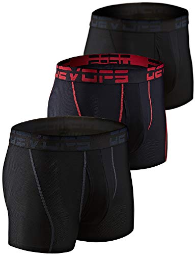 DEVOPS Men's Perfomance Cool Dry Mesh Underwear Boxer Trunk 3-inch Brief (3 Pack) (Large, Black-Black-Black)