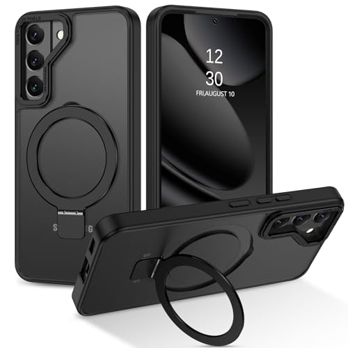 DUEDUE for Samsung Galaxy S22 Case With Stand, Magnetic Case for Galaxy S22 Wireless Charging, Full Body Protective Shockproof Kickstand Ring Phone Case for Samsung S22 6.1", Black