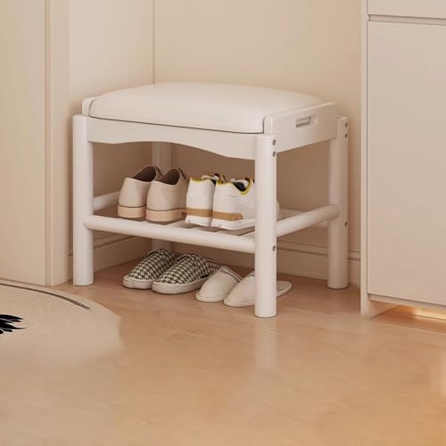 Banco tapizado para zapatos, organizador de almacenamiento de 1 nivel para sala de estar, dormitorio y pasillo, elegante diseño de granja con acabado de nogal, muebles de entrada perfectos