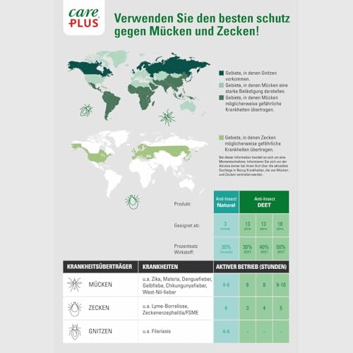 Care Plus Mückenschutz Spray 40 % DEET – Insektenschutz für Tropen & Europa – Gegen Mücken, Zecken & Stechfliegen – Mit Kulturbeutel - 200 ml