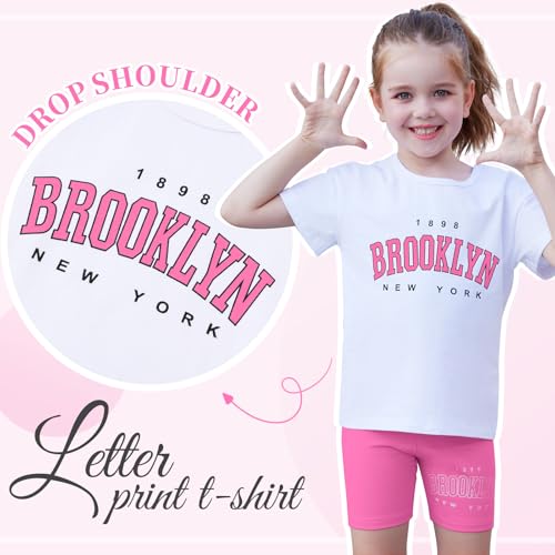 Image of Toddler Baby Girl Clothes Summer Outfits kids Short Sleeve Graphic Tops Biker Shorts Set Little Girls Clothing