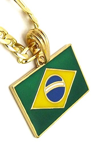 GWOOD Brazil Flag Small Pendant with 24 Inches Long Figaro Necklace Gold Color2