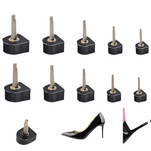 RyanDesign 10 Pairs High Heel Tips Replacement - U/Cap Style, 2.4mm & 3mm Metal Core, 5 Sizes (8-12mm) | Durable Non-Slip Heel Caps for Women's Shoes | Quiet, Quick DIY Installation (Black)