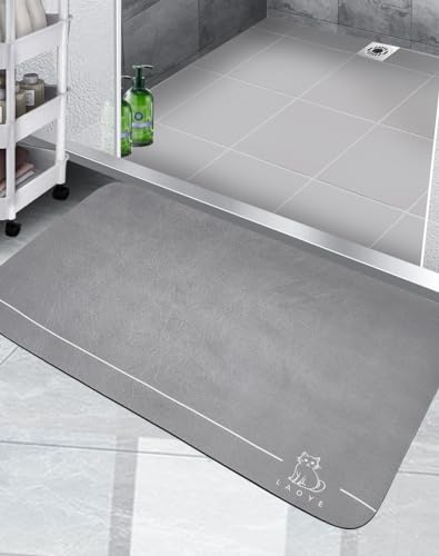 LAOYE Alfombrilla Baño Antideslizante Alfombra Baño Secado Rapido 40X60cm Alfombra de Baño Super Absorbente, Alfombra Bañera Antideslizante Ducha, Alfombra Cocina Baño con Diatomita Lavable, Gris