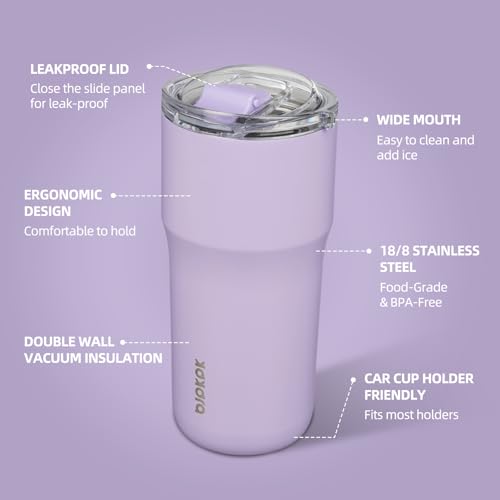 Image of BJPKPK 20oz Spill Proof Coffee Tumbler, Insulated Stainless Steel Cup | Double Wall Vacuum, Leakproof Lid, Keeps Hot /Cold /Iced, BPA Free, Dishwasher Safe, Cupholder, Travel, Lavender