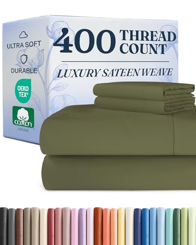 Queen Sheet Set - 100% Cotton Sheets - 4 Piece Queen Size Cotton Bed Set with Deep Pockets up to 16 Inches - Ultra Soft, Breathable & Cooling - Fade and Stain Resistant - Machine Washable - Sage Green