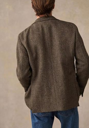 Men's Vintage Herringbone Blazer Single Breasted Tweed Blend Sports Jacket with Pockets3