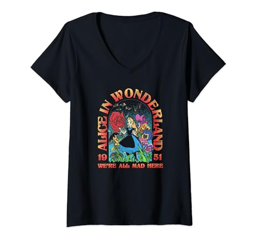 T-shirt Alice in Wonderland Disney pour femme avec col en V élégant