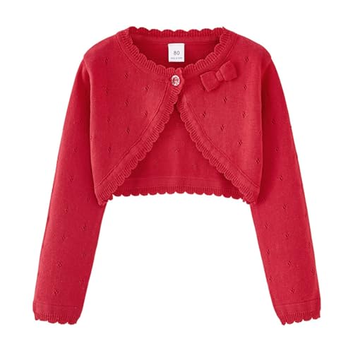 Cárdigan Bolero para Niña, Chaqueta Chaleco de Punto de Manga Larga, Jersey de Algodón, rojo, 12 meses