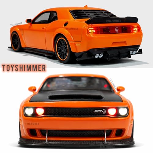Image of Hellcat 1:32 Scale Dodge Challenger Die-Cast Metal Toy Model Car for Kids - Pull Back Mechanism, Birthday Gift for 3+ Year Old Boys (Hellcat Orange)