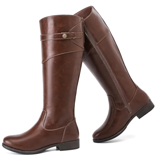 Women's Knee High Boots Wide Calf Comfortable Riding Combat Flat Boots and Fashionable for Fall and Winter Wear for Women.