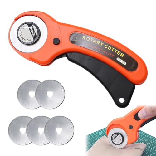 Cuter Rotatorio Cúter de Cuchilla Circular Cúter Rotativo con 5 Cuchillas de 45mm, Cúter Rotativo Tela, Cortar Herramienta de Corte, para Cortar Tejidos, Tarjetas, Cuero, Papel Kraft