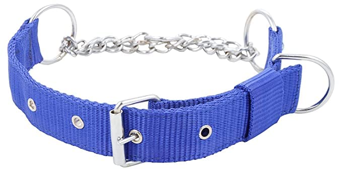 Woofy Pet Collar Half Nylon and Half Stainless Steel Chain Collar Choke Strong Nylon Adjustable Collar for All Breed Dogs (Blue) - X-Large (B0C33XTMHY) Amazon Price History, Amazon Price Tracker