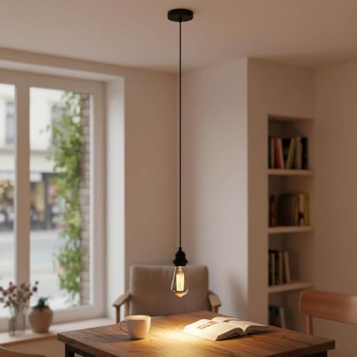 DC VOLTAGE IP65 Waterproof Pendant Light Black E27 Outdoor Indoor - 1m Adjustable Cable Metal Hanging Lamp Holder - Rainproof Ceiling Light for Garden Patio Kitchen Porch Balcony — image 1