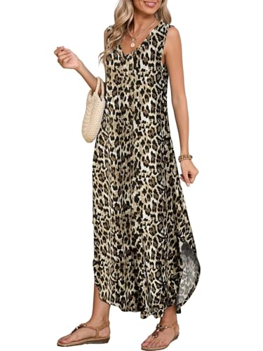 Image of BELAROI Womens Plus Size Maxi Dress Sundress Summer Casual Sleeveless V Neck Pockets Beach Swimsuit Coverup Loose