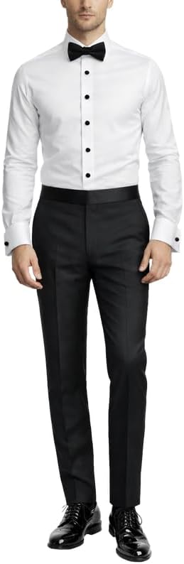 Adam Baker Men's 4-Way Stretch Slim Fit French Cuff Laydown Collar Tuxedo Shirt - Cufflinks & Bow Tie Included