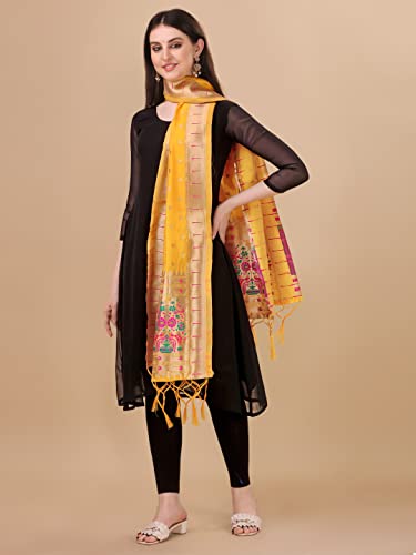 Image of DEVANGI Women's Woven Banarasi Silk Dupatta /Chunni For Women, Floral Print 1 Meter Wide and 2.3 Meter Length Printed Designer Dupatta /Chunni For Girls