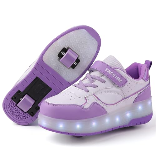 Chaussure à Roulette Lumineuse pour Garçons et Filles - Basket Enfant Rétractable Créative pour Sports de Plein Air - Violet, 30EU