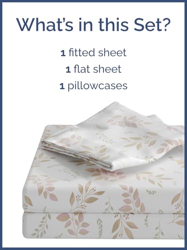 Image of Kids Twin Size Leaves Bed Sheets - 3 Piece Kids Leaves Sheet Set | Leaves Themed Bedding, Ultra-Soft, Cute & Cozy, Breathable & Machine Washable, Kids Bed Set for Boys, Girls, Teens & Toddlers