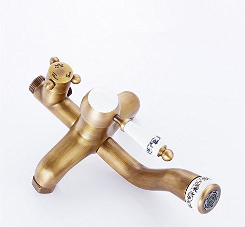 Mitigeur douche laiton antique Gowe avec colonne de douche et douchette bleu - 3