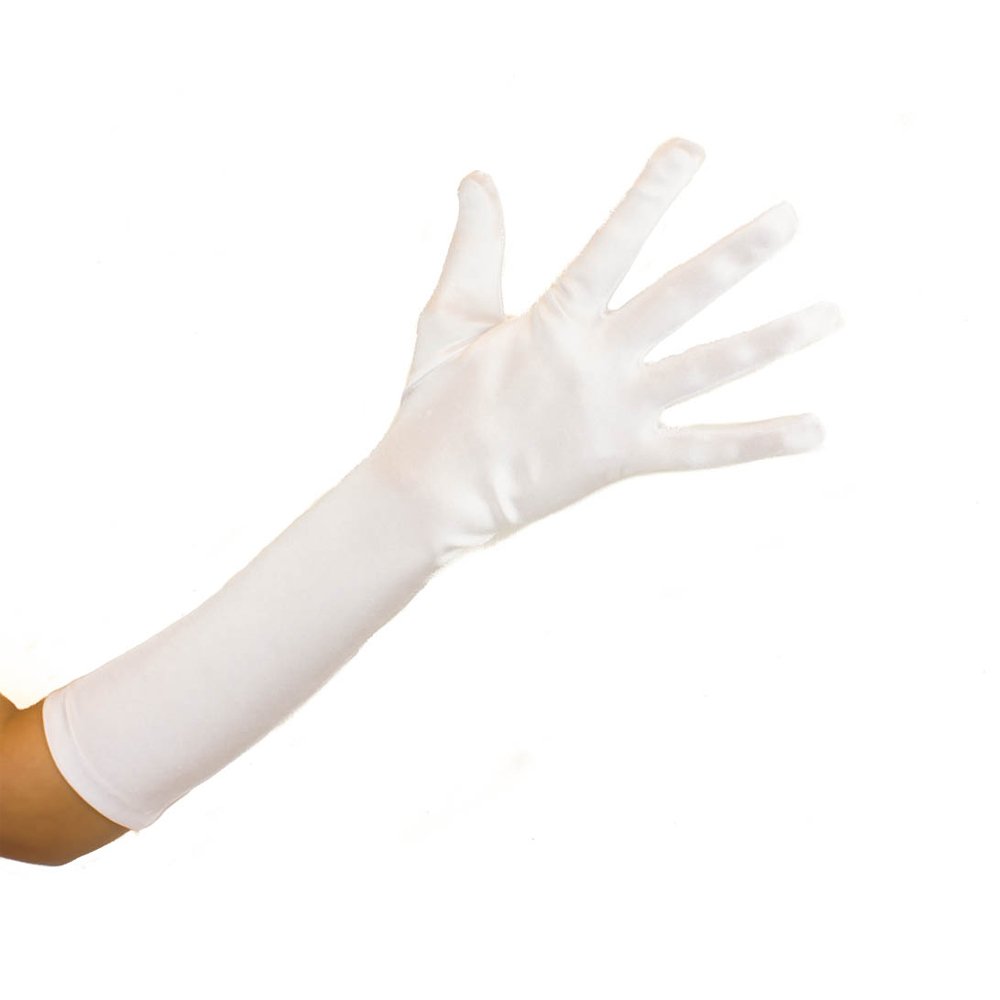 Mytoptrendz® Women's Plain Stretchy Satin Full Finger Mid Length Gloves in White colour
