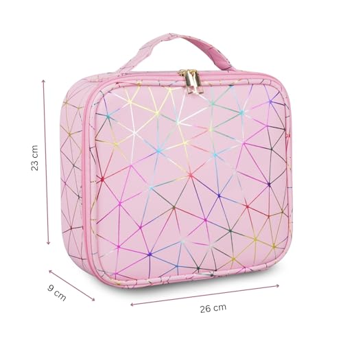 Image of SHAMAX Professional Makeup Case Organizer Bag for Women, Travel Cosmetic Kit Vanity Box with Adjustable Dividers, Portable Beauty Makeup Organiser & Cosmetic Travel Pouch | (Baby Pink)