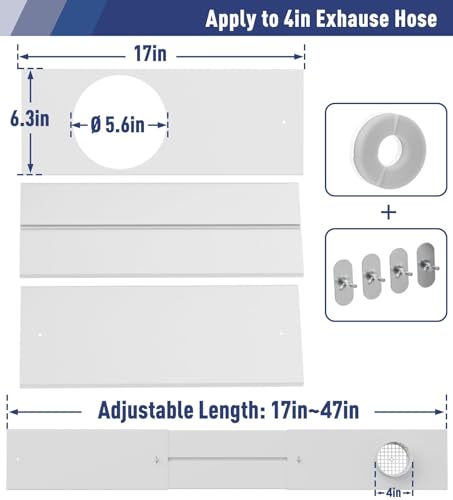 Image of LEOPO 4 inch Dryer Vent Windows Kit for Sliding Windows | Adjustable Length Panels (17 inch-47 inch) with Coupler & Filter, No Drilling & Easy Installation