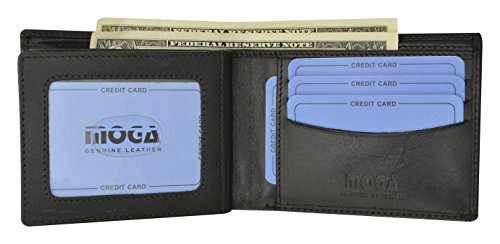 MOGA High End Leather Mens Bifold Wallet w/Middle ID Card Flap3