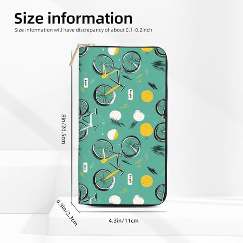 Leather Thin Slim Wallets for Women Men - Fashion Modern Bicycle Print Card Wallet Holder with Zipper2