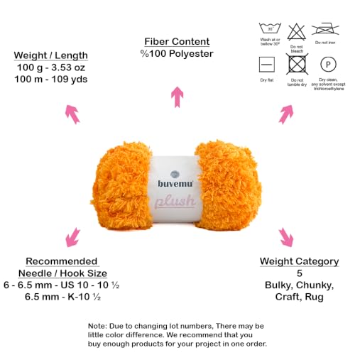 Image of Plush Faux Fur Bulky Yarn, Super Soft Fluffy Fuzzy for Knitting Crocheting Crafting, 100 Gram (3.53 Ounces) 109 Yards (100 Meters) (Orange Peel) (3 Skeins)