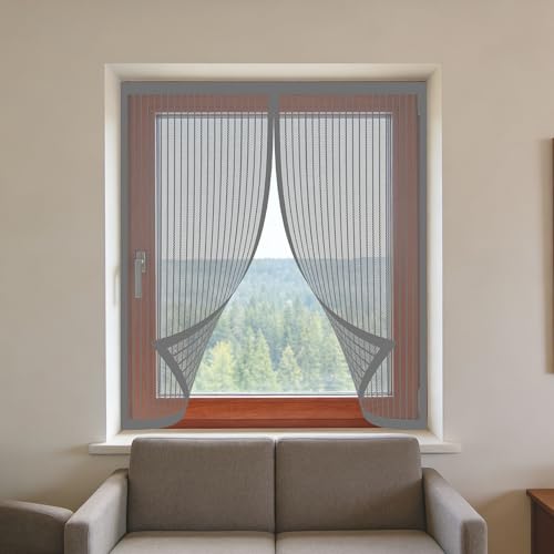 Mosquitera Magnetica Ventana 160 x 105 cm sin Taladrar Ni Atornillar Ventana Contra Insectos y Moscas Lavables para Exterior Jardín Balcón Salón Casa Tienda, Gris