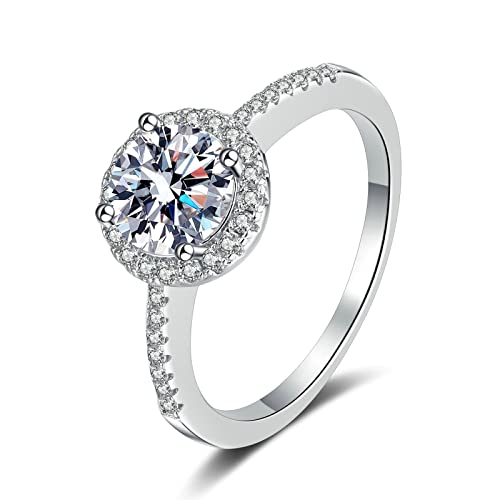 Anneau Halo Rond Moissanite 1ct en argent véritable création de prestige