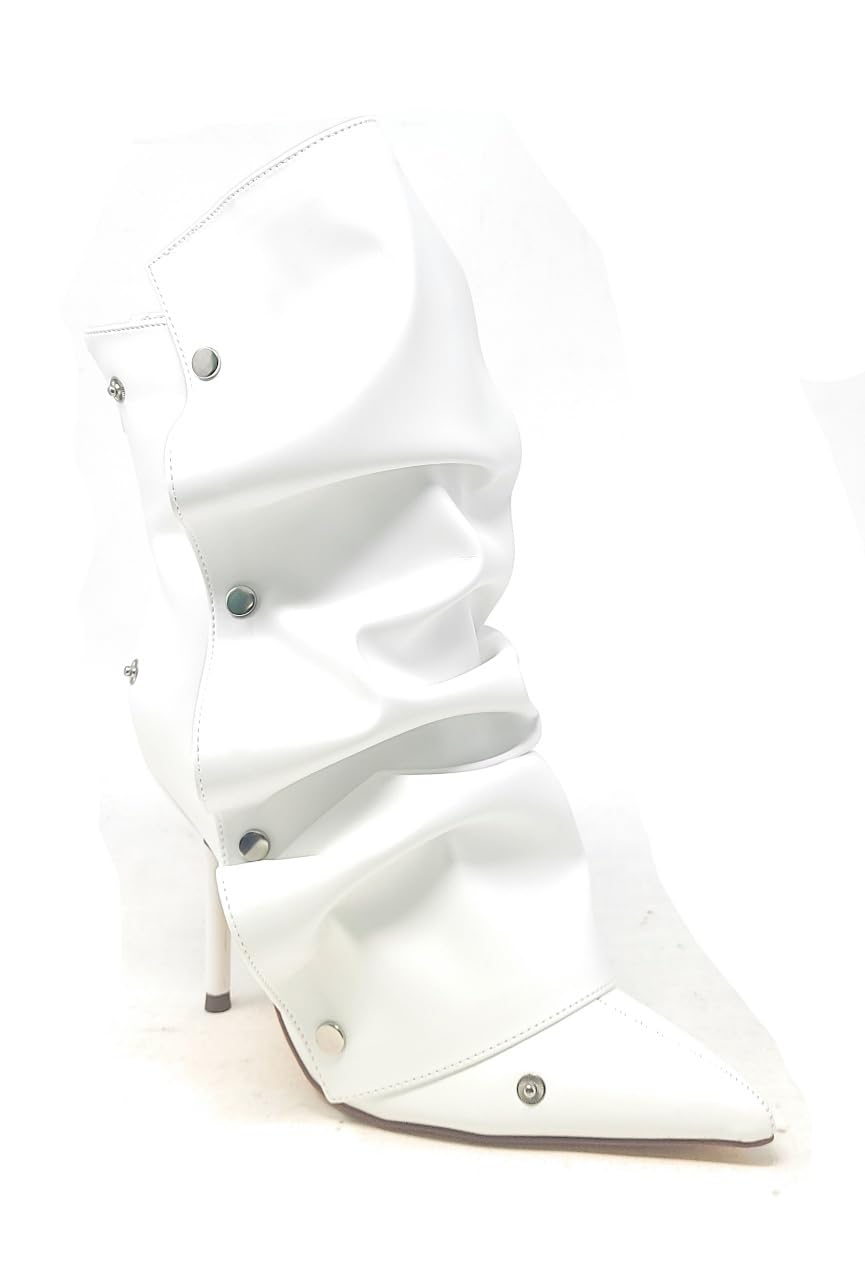 Liliana Women's Pointed Toe Stiletto High Heels Pleated Button Detachable Fold Over Slouchy Boots (Runs Small)