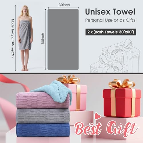 Image of JML Bath Towels Set of 2, 30 inch x 60 inch, Large Microfier Body Towel for Adult, Oversized, Soft, Super Absorbent, Fast Drying, Use for Sauna, Salon, Gym,Sport, Fitness, Yoga, Diamond Cross Grid Gray