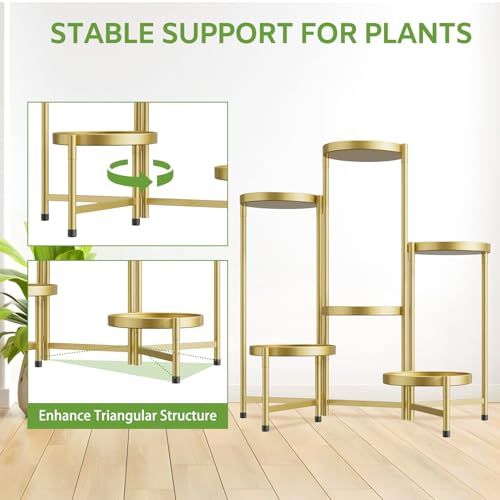 Image of iDavosic.ly 6 Tier Large Plant Stand Indoor, 10 Inch Wide Tall Corner Metal Plant Stands Outdoor for Multiple Plants, Folding Tiered Flower Display Holder Rack Shelf, Gold